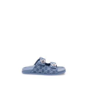 Gucci Women `Marmont` Denim Slides With `Gg`